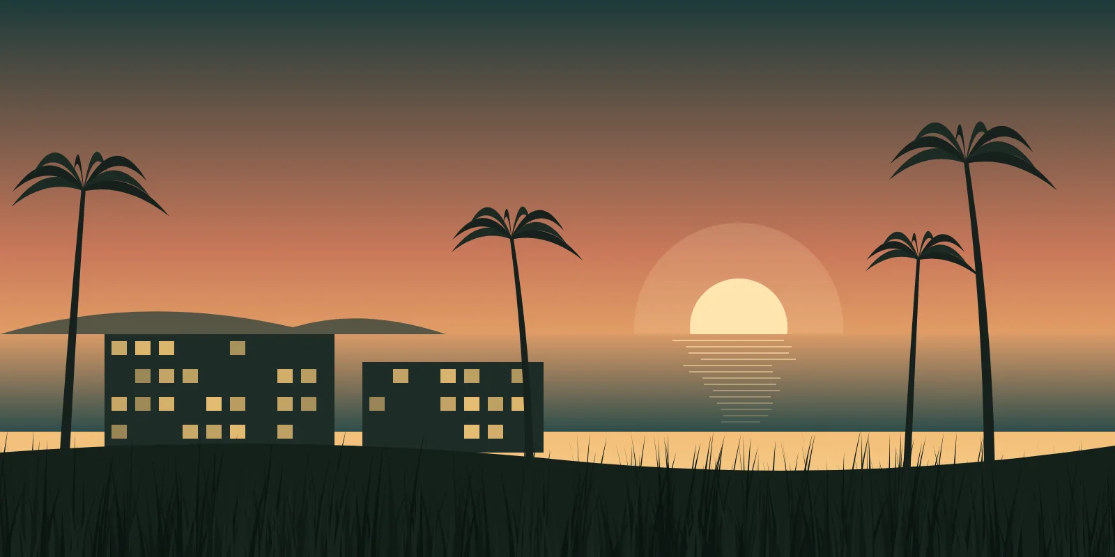 The Title Grass Nai Yang — Illustration: sunset over Nai Yang